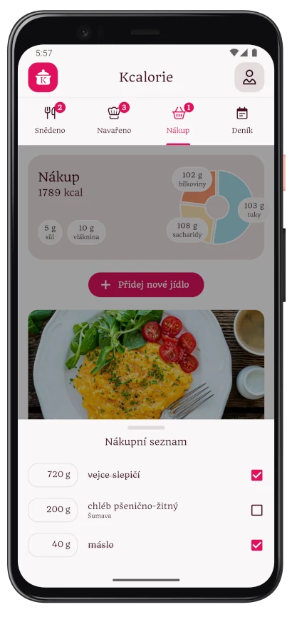 Snímek obrazovky nákupního košíku.