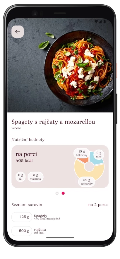 Snímek obrazovky s uloženým receptem.
